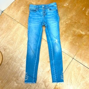 Old navy girls size 10 skinny jeans embroidered raw hem button fly‎